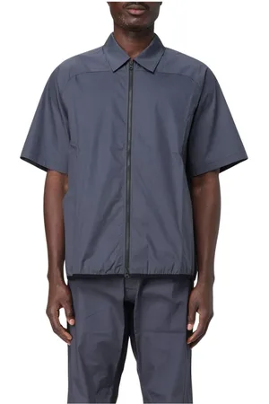 GR10K Overhemden, Heren, Grijs, L, Nylon, Grijze Zip Up Shirt voor Mannen