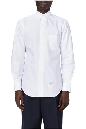 Thom Browne Overhemden, Heren, Wit, S, Katoen, Blauw Oxford Overhemd Lange Mouw