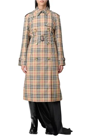 Burberry Mantels, Dames, , XS, Katoen, Klassieke Ruitprint Trenchcoat