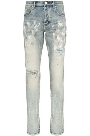 Purple Brand Jeans, Heren, Blauw, W38, Leer, Wit geverfde Slim Fit Jeans