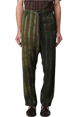 UMA WANG Broeken, Heren, Groen, M, Stijlvolle Groene Gestreepte Broek