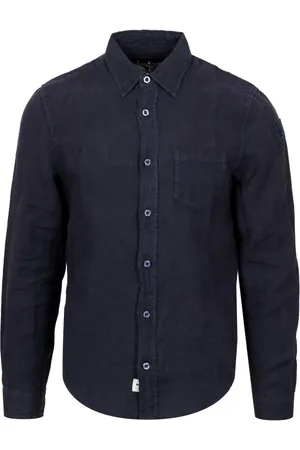 Blauer Overhemden, Heren, Blauw, 3Xl, Linnen, Casual overhemd