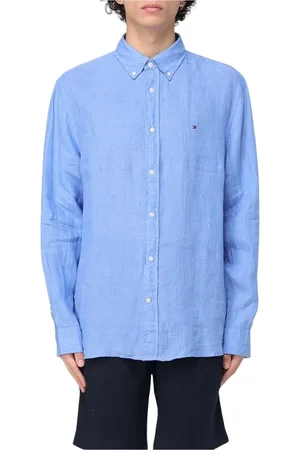 Tommy Hilfiger Overhemden, Heren, Blauw, 2Xl, Linnen, Blauw Linnen Casual Overhemd
