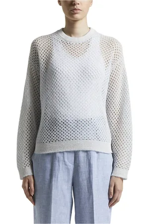 PESERICO SIGN Truien, Dames, Blauw, 3Xs, Wol, Technische alpaca wollen trui met micro pailletten