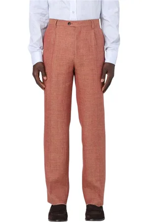 Etro Broeken, Heren, Bruin, M, Linnen, Bruine Geplooide Linnen Broek