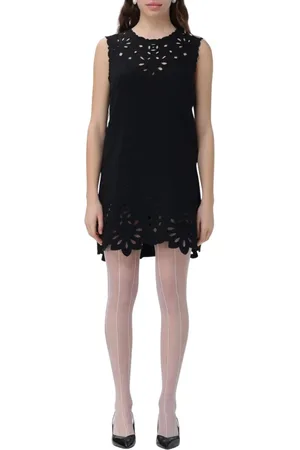 ERMANNO SCERVINO Kleedjes, Dames, Zwart, M, Katoen, Zwarte Mini Jurk Laser Cut
