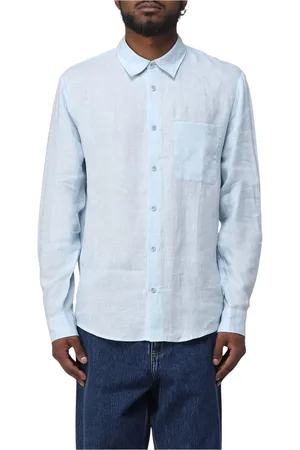 A.P.C. Overhemden, Heren, Blauw, L, Linnen, Blauwe Linnen Overhemd Klassieke Stijl