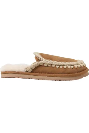 Mou Schoenen, Dames, Bruin, 39 EU, Suède, Shearling Mule Pantoffels Haakdetail