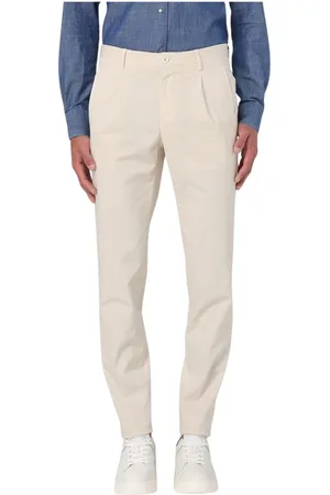 Incotex Broeken, Heren, Wit, M, Katoen, Blauwe Geplooide Chino