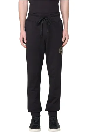 VERSACE Broeken, Heren, Zwart, S, Zwarte Designer Straight-Leg Broek