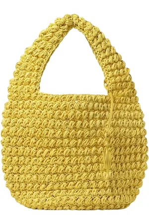 J.W.Anderson Tassen, Dames, Geel, ONE Size, Gele Gehaakte Raffia Schoudertas