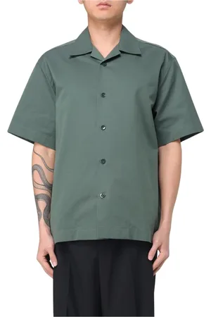 Jil Sander Overhemden, Heren, Groen, L, Katoen, Grijze Camp Kraag Shirt