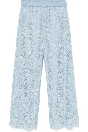 D.EXTERIOR Broeken, Dames, Blauw, M, Satijn, Blauwe Elastische Taillebroek Satijnen Voering