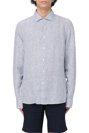 Tommy Hilfiger Overhemden, Heren, Blauw, M, Linnen, Blauw Gestreept Overhemd