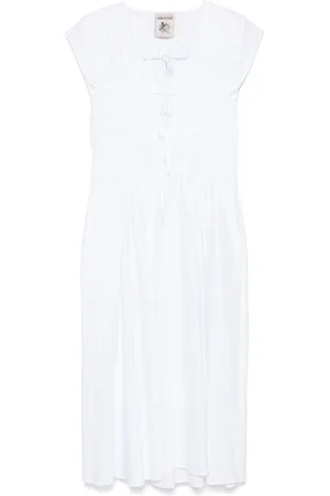 SEMICOUTURE Kleedjes, Dames, Wit, S, Witte V-hals Jurk met Zakken