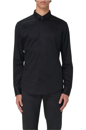 Emporio Armani Overhemden, Heren, Zwart, M, Katoen, Wit Overhemd met Lange Mouwen