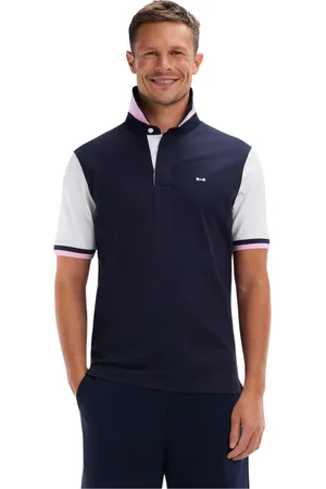 Eden Park Tops, Heren, Blauw, S, Katoen, Kortemouw wit katoenen jersey recht model vlinderborduursel
