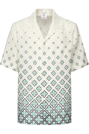 Casablanca Overhemden, Heren, Wit, L, Zijden Twill Cuban Collar Overhemden