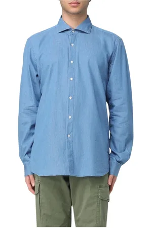FAY Overhemden, Heren, Blauw, L, Denim, Klassieke Denim Overhemd met Kraag