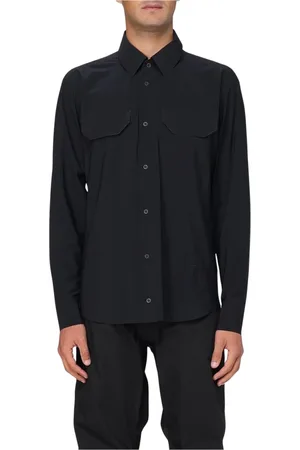 GR10K Overhemden, Heren, Zwart, L, Nylon, Zwarte Nylon Shirt met Zakken