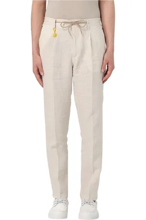 Manuel Ritz Broeken, Heren, , XL, Linnen, Blauwe Linnen Casual Broek