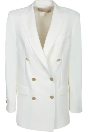 BLANCA Jassen, Dames, Wit, L, Witte Double-Breasted Jas Elegante Stijl