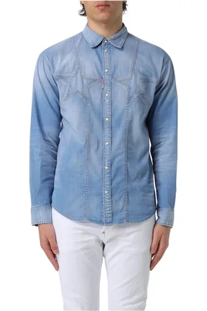 Dsquared2 Overhemden, Heren, Blauw, L, Denim, Blauwe Denim Shirt met Sterdetail