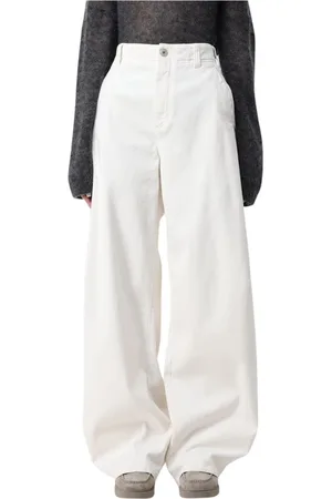 Brunello Cucinelli Jeans, Dames, Wit, S, Katoen, Geel Room Wide Leg Jeans