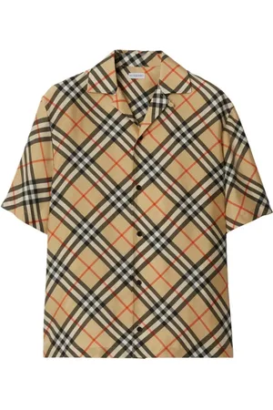 Burberry Overhemden, Heren, , 3Xl, Geruite Zijden Camp Kraag Shirt