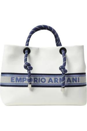 Emporio Armani Tassen, Dames, , ONE Size, Witte Canvas Tote Tas met Touw Handvatten
