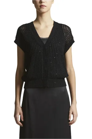 PESERICO SIGN Truien, Dames, Zwart, L, Katoen, Katoenen vest met pailletten