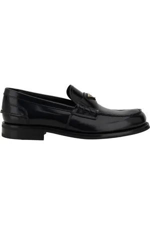 Prada Schoenen, Heren, Zwart, 39 1/2 EU, Driehoekige Plakette Loafers