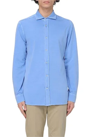FAY Overhemden, Heren, Blauw, M, Wit Gebreid Overhemd voor Mannen