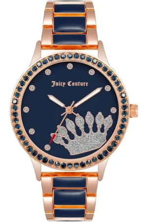 Juicy Couture Accessoires, Dames, Veelkleurig, ONE Size, Metalen Horloge, Roze Band, Blauwe Wijzerplaat
