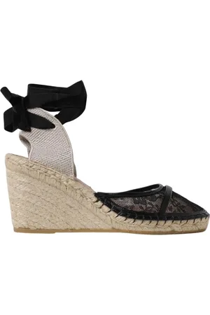 MALONE SOULIERS Schoenen, Dames, Zwart, 37 EU, Leer, Zwarte Kant Espadrille Sleehakken