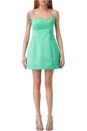 BLUMARINE Kleedjes, Dames, Groen, XS, Satijn, Elegante Groene Satijnen Mouwloze Jurk