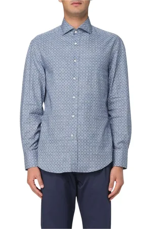 Brunello Cucinelli Overhemden, Heren, Blauw, M, Denim, Denim Button-Up Casual Overhemd