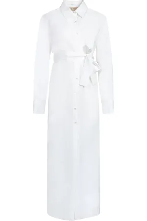 BLANCA Kleedjes, Dames, Wit, M, Linnen, Witte Linnen Overhemdjurk Elegante Stijl