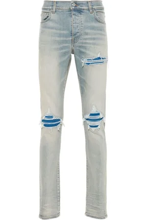 AMIRI Jeans, Heren, Blauw, W34, Katoen, Lichtblauwe Skinny Distressed Jeans