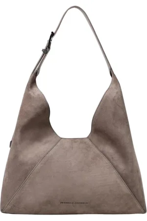 Brunello Cucinelli Tassen, Dames, Grijs, ONE Size, Leer, Grijze leren schouder hobo tas
