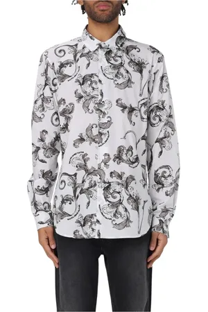 VERSACE Overhemden, Heren, Wit, XL, Katoen, Barok Print Shirt