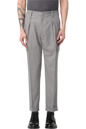 Paolo Pecora Broeken, Heren, Grijs, S, Blauwe Cargo Broek met Plooien