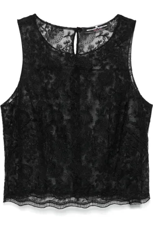 ERMANNO SCERVINO Tops, Dames, Zwart, M, Zwarte Mouwloze Crew Neck Top