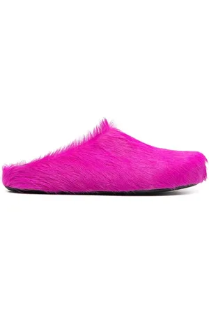Marni Schoenen, Heren, Roze, 43 EU, Roze platte schoenen met Fur Fussbett Sabot