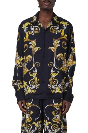 VERSACE Overhemden, Heren, Veelkleurig, L, Luxe Zwarte Button-Up Shirt