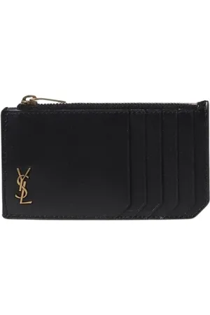 Saint Laurent Accessoires, Heren, Zwart, ONE Size, Leer, Zwarte Leren Kaarthouder Portemonnee