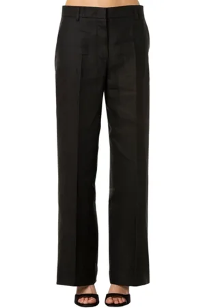 Max Mara Broeken, Dames, Zwart, S, Linnen, Linnen wijde pijp broek in zwart