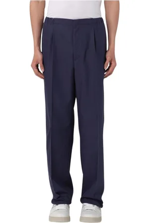 Fendi Broeken, Heren, Blauw, M, Wol, Zwarte Geplooide Relaxte Pasvorm Broek