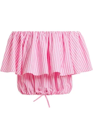 Essentiel Antwerp Blouses & Shirts, Dames, Roze, S, Katoen, Gestreepte Off-Shoulder Blouse