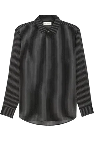 Saint Laurent Overhemden, Heren, Zwart, M, Zijden Georgette Shirt met Pinstripes